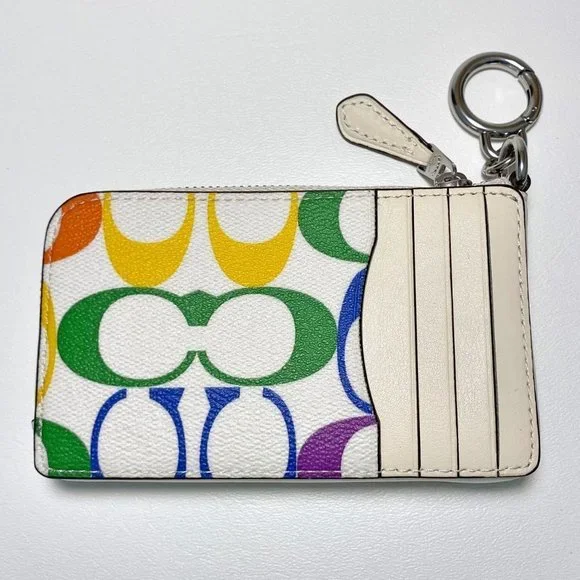 Coach Rainbow Signature Card Case ID Wallet Keychain Bag Charm NWT - Picture 6 of 7
